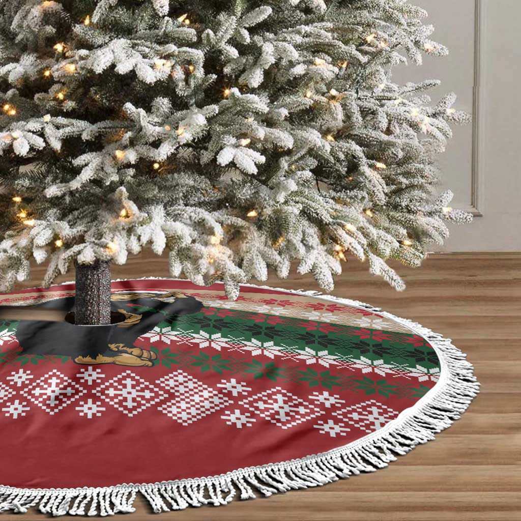 Chimpanzee Christmas Tree Skirt Chimpanzee Wearing Santa Hat - Red Green Snowflake - Wonder Print Shop