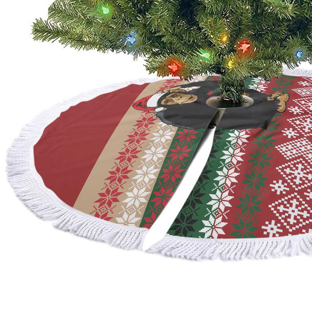 Chimpanzee Christmas Tree Skirt Chimpanzee Wearing Santa Hat - Red Green Snowflake - Wonder Print Shop