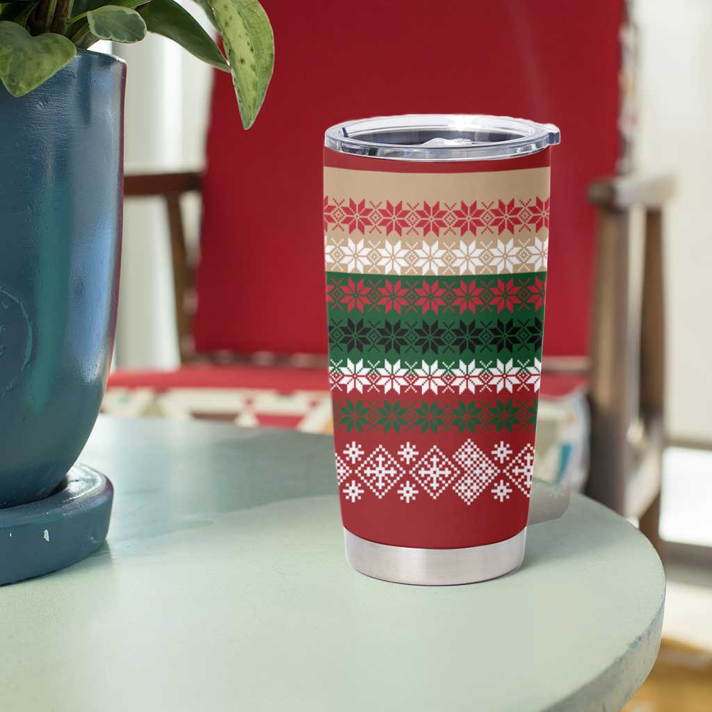Chimpanzee Christmas Tumbler Cup Chimpanzee Wearing Santa Hat - Red Green Snowflake - Wonder Print Shop
