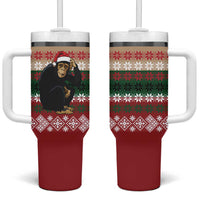 Chimpanzee Christmas Tumbler With Handle Chimpanzee Wearing Santa Hat - Red Green Snowflake - Wonder Print Shop