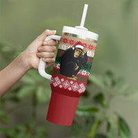 Chimpanzee Christmas Tumbler With Handle Chimpanzee Wearing Santa Hat - Red Green Snowflake - Wonder Print Shop
