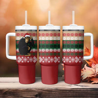 Chimpanzee Christmas Tumbler With Handle Chimpanzee Wearing Santa Hat - Red Green Snowflake - Wonder Print Shop