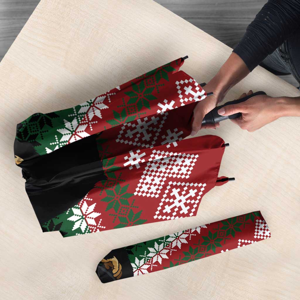 Chimpanzee Christmas Umbrella Chimpanzee Wearing Santa Hat - Red Green Snowflake - Wonder Print Shop