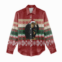 Chimpanzee Christmas Women Casual Shirt Chimpanzee Wearing Santa Hat - Red Green Snowflake - Wonder Print Shop