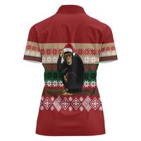 Chimpanzee Christmas Women Polo Shirt Chimpanzee Wearing Santa Hat - Red Green Snowflake - Wonder Print Shop