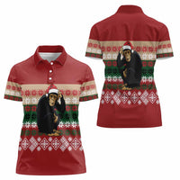 Chimpanzee Christmas Women Polo Shirt Chimpanzee Wearing Santa Hat - Red Green Snowflake - Wonder Print Shop