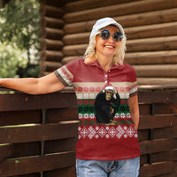Chimpanzee Christmas Women Polo Shirt Chimpanzee Wearing Santa Hat - Red Green Snowflake - Wonder Print Shop