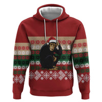 Chimpanzee Christmas Zip Hoodie Chimpanzee Wearing Santa Hat - Red Green Snowflake - Wonder Print Shop