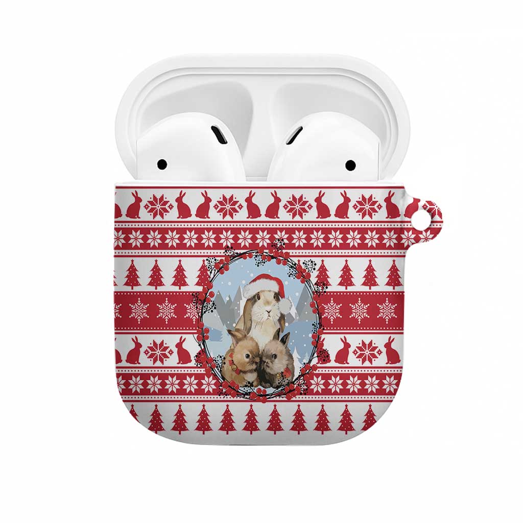 Christmas Santa Bunny Rabbits AirPods Case Red White Tree Snowflake Pattern - Wonder Print Shop