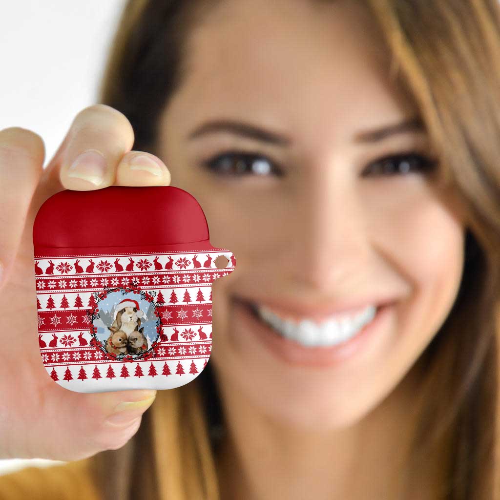 Christmas Santa Bunny Rabbits AirPods Case Red White Tree Snowflake Pattern - Wonder Print Shop