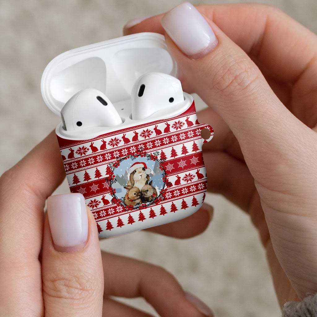 Christmas Santa Bunny Rabbits AirPods Case Red White Tree Snowflake Pattern - Wonder Print Shop
