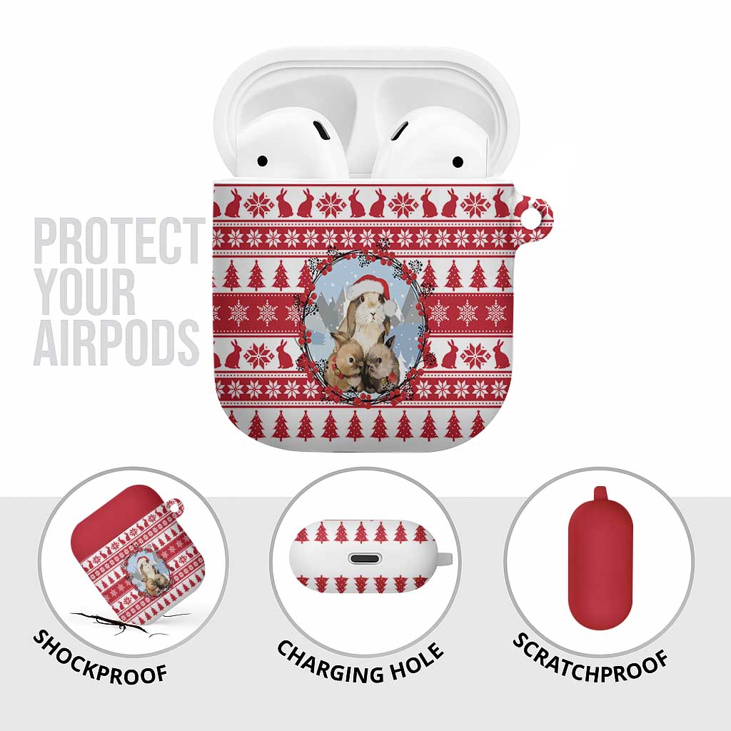 Christmas Santa Bunny Rabbits AirPods Case Red White Tree Snowflake Pattern - Wonder Print Shop