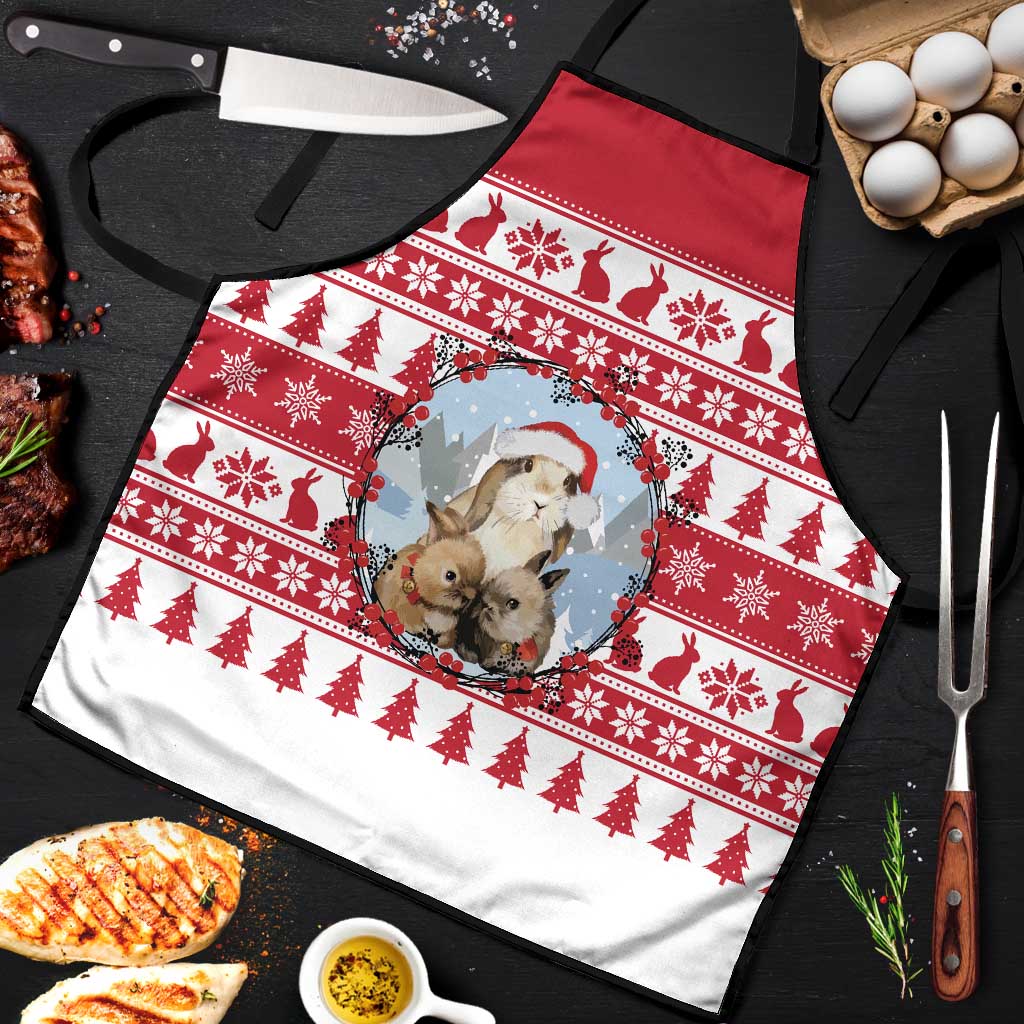 Christmas Santa Bunny Rabbits Apron Red White Tree Snowflake Pattern - Wonder Print Shop