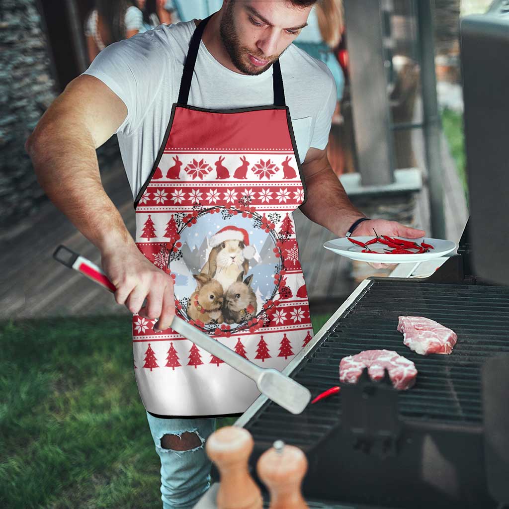 Christmas Santa Bunny Rabbits Apron Red White Tree Snowflake Pattern - Wonder Print Shop