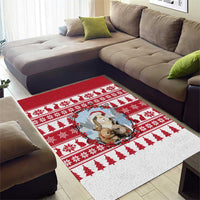 Christmas Santa Bunny Rabbits Area Rug Red White Tree Snowflake Pattern - Wonder Print Shop