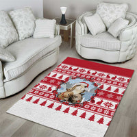 Christmas Santa Bunny Rabbits Area Rug Red White Tree Snowflake Pattern - Wonder Print Shop