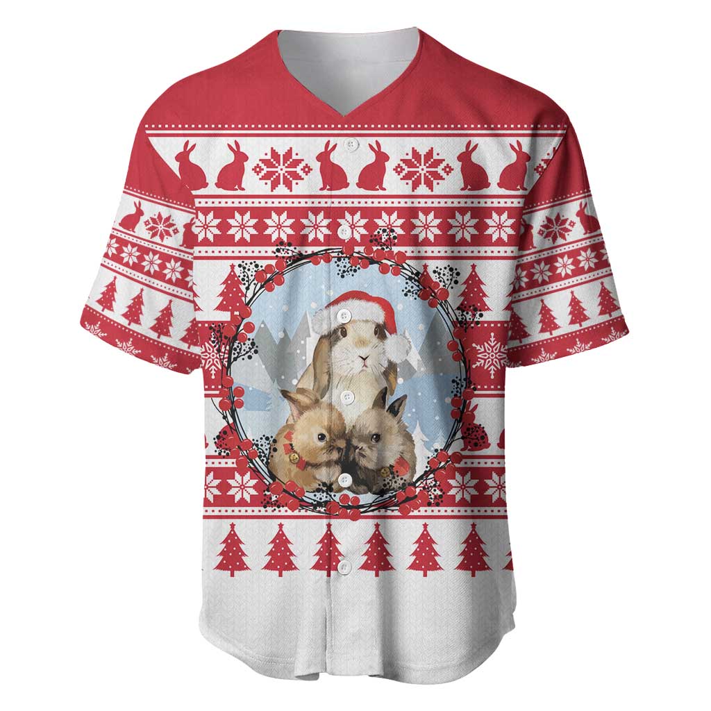 Christmas Santa Bunny Rabbits Baseball Jersey Red White Tree Snowflake Pattern - Wonder Print Shop