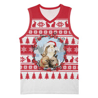 Christmas Santa Bunny Rabbits Basketball Jersey Red White Tree Snowflake Pattern - Wonder Print Shop