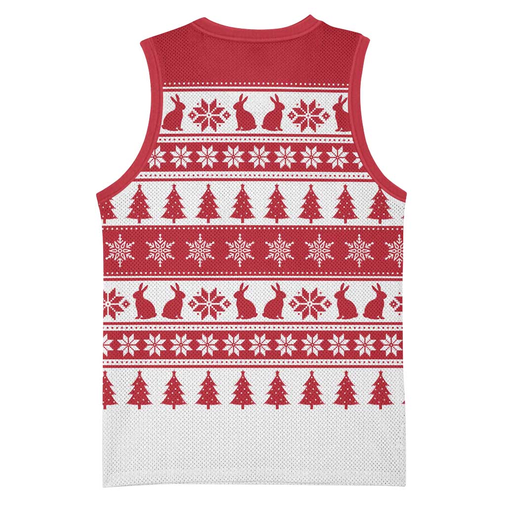 Christmas Santa Bunny Rabbits Basketball Jersey Red White Tree Snowflake Pattern - Wonder Print Shop