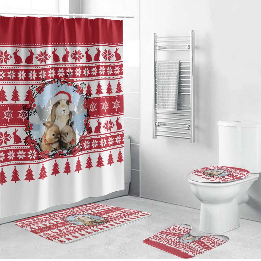 Christmas Santa Bunny Rabbits Bathroom Set Red White Tree Snowflake Pattern - Wonder Print Shop