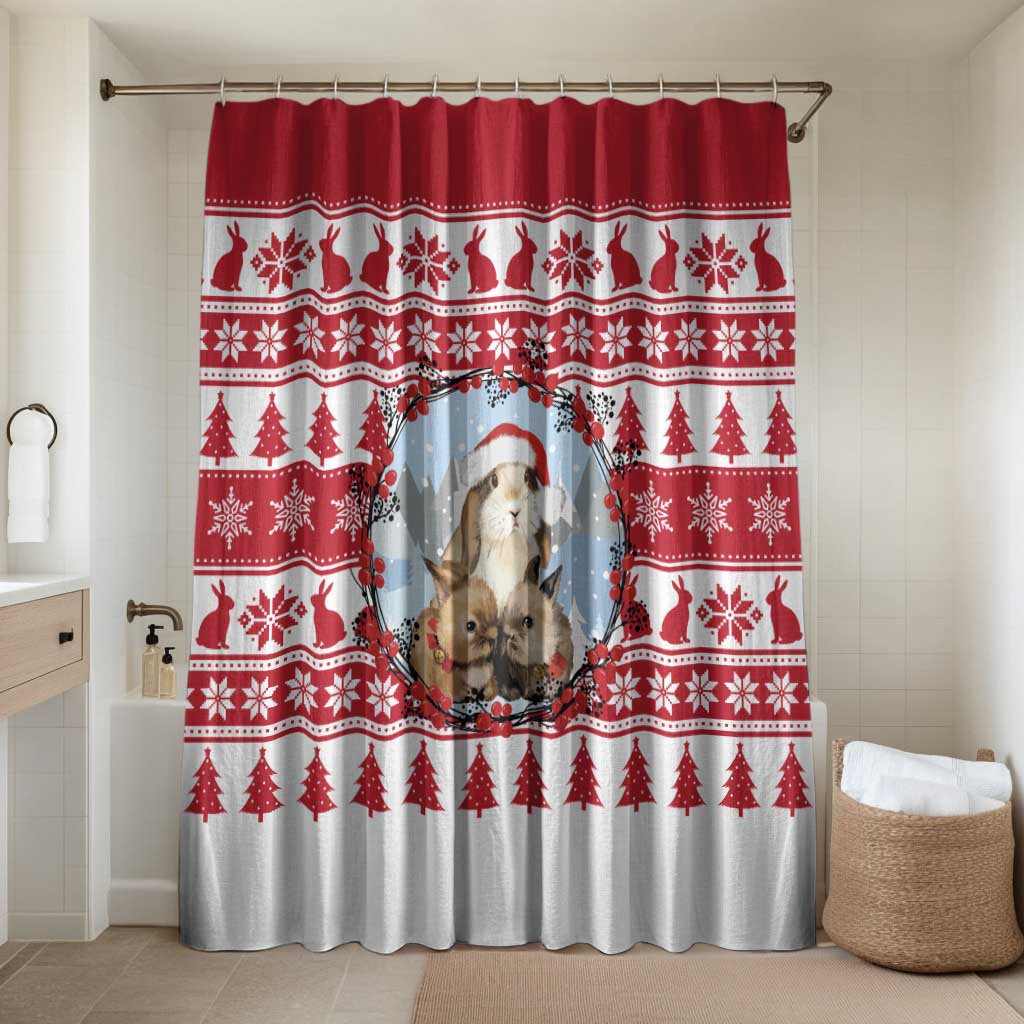 Christmas Santa Bunny Rabbits Bathroom Set Red White Tree Snowflake Pattern - Wonder Print Shop
