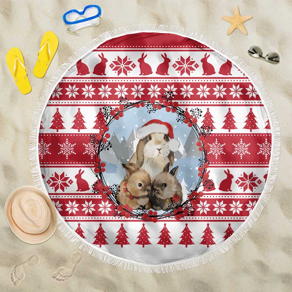Christmas Santa Bunny Rabbits Beach Blanket Red White Tree Snowflake Pattern - Wonder Print Shop