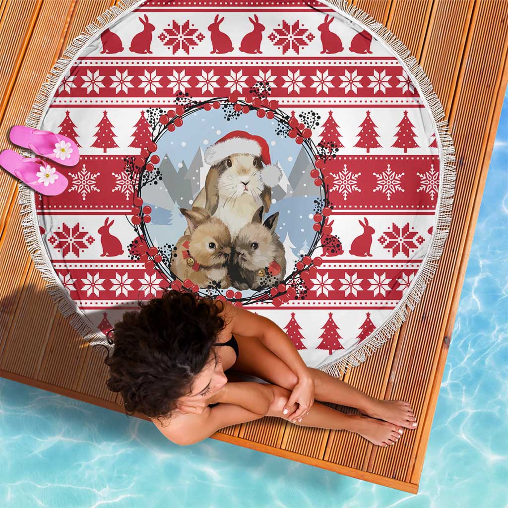 Christmas Santa Bunny Rabbits Beach Blanket Red White Tree Snowflake Pattern - Wonder Print Shop