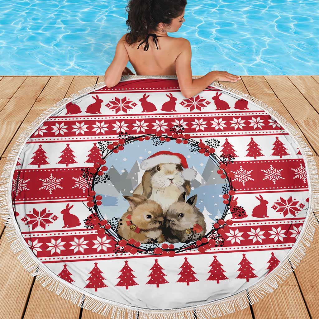 Christmas Santa Bunny Rabbits Beach Blanket Red White Tree Snowflake Pattern - Wonder Print Shop