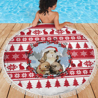 Christmas Santa Bunny Rabbits Beach Blanket Red White Tree Snowflake Pattern - Wonder Print Shop