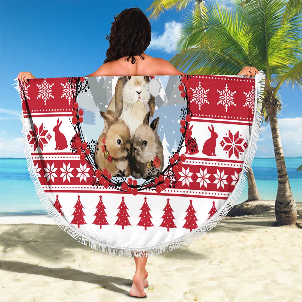 Christmas Santa Bunny Rabbits Beach Blanket Red White Tree Snowflake Pattern - Wonder Print Shop