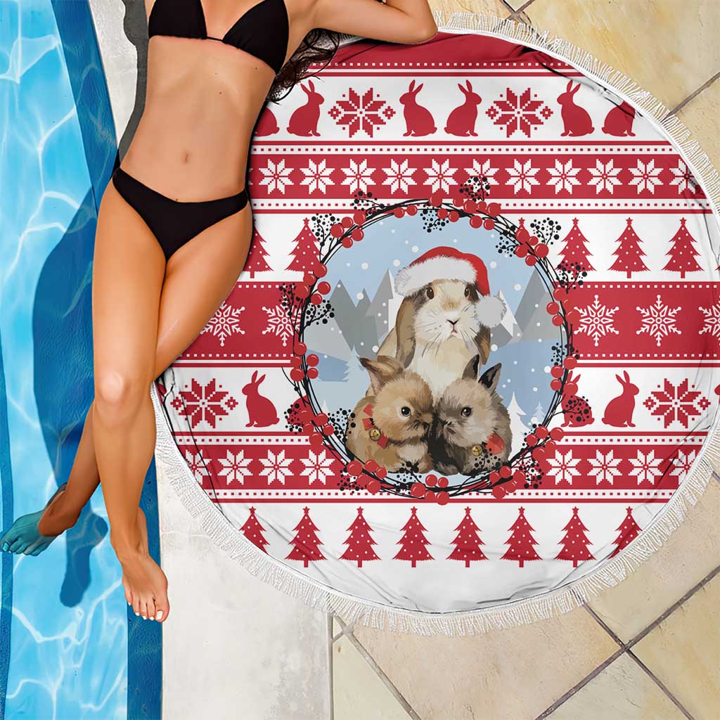 Christmas Santa Bunny Rabbits Beach Blanket Red White Tree Snowflake Pattern - Wonder Print Shop