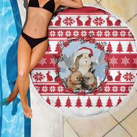 Christmas Santa Bunny Rabbits Beach Blanket Red White Tree Snowflake Pattern - Wonder Print Shop