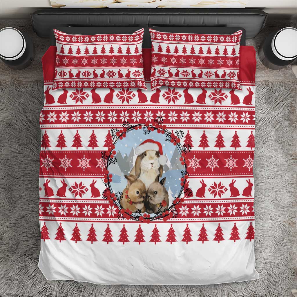Christmas Santa Bunny Rabbits Bedding Set Red White Tree Snowflake Pattern - Wonder Print Shop