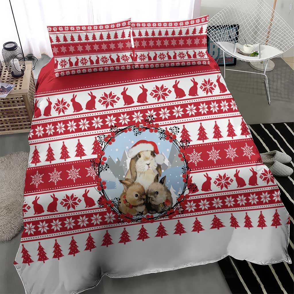 Christmas Santa Bunny Rabbits Bedding Set Red White Tree Snowflake Pattern - Wonder Print Shop