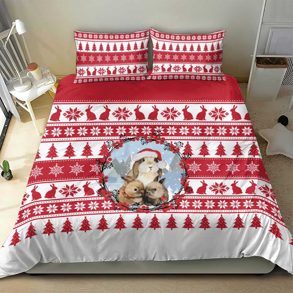 Christmas Santa Bunny Rabbits Bedding Set Red White Tree Snowflake Pattern - Wonder Print Shop