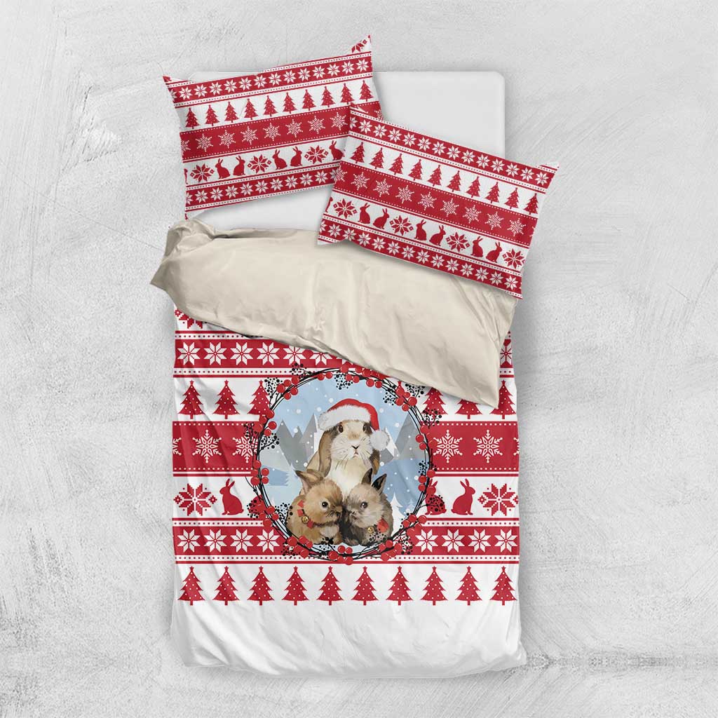 Christmas Santa Bunny Rabbits Bedding Set Red White Tree Snowflake Pattern - Wonder Print Shop