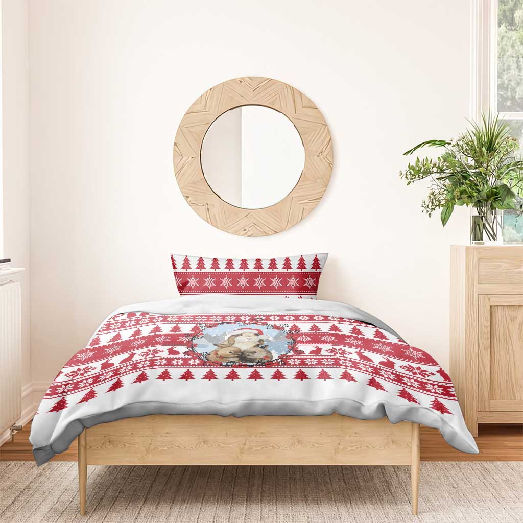 Christmas Santa Bunny Rabbits Bedding Set Red White Tree Snowflake Pattern - Wonder Print Shop
