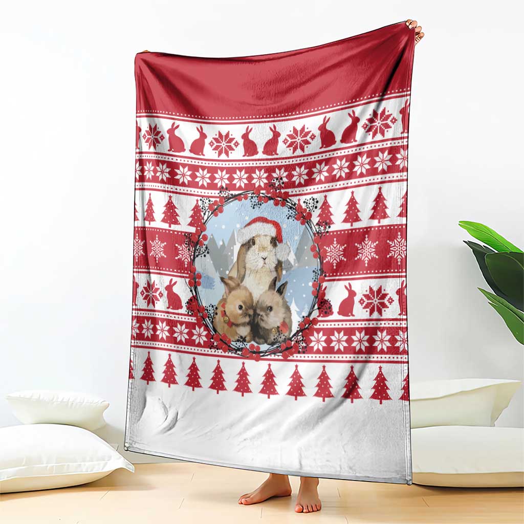 Christmas Santa Bunny Rabbits Blanket Red White Tree Snowflake Pattern - Wonder Print Shop