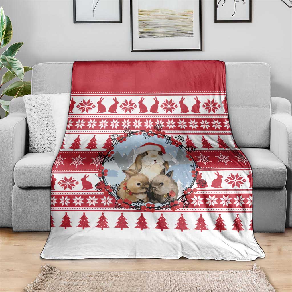 Christmas Santa Bunny Rabbits Blanket Red White Tree Snowflake Pattern - Wonder Print Shop
