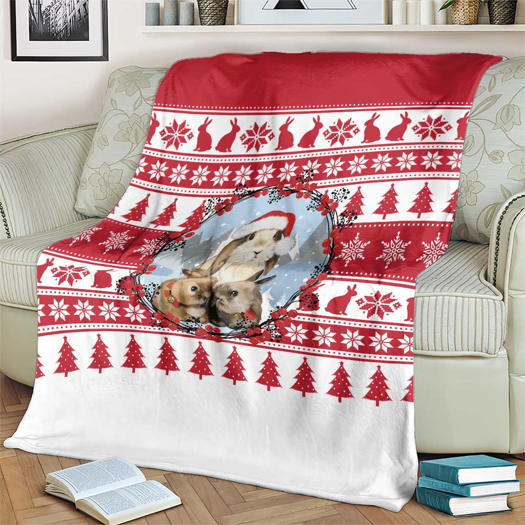 Christmas Santa Bunny Rabbits Blanket Red White Tree Snowflake Pattern - Wonder Print Shop