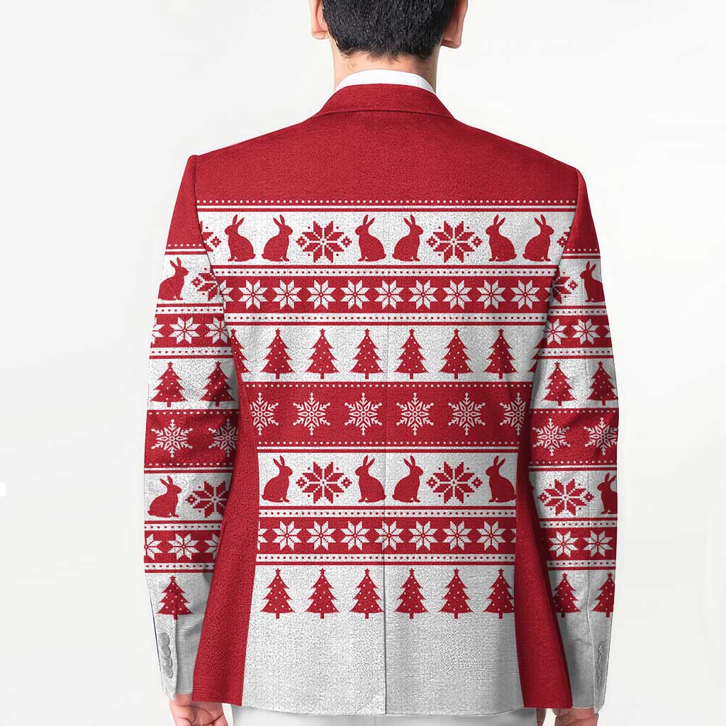 Christmas Santa Bunny Rabbits Blazer Red White Tree Snowflake Pattern - Wonder Print Shop