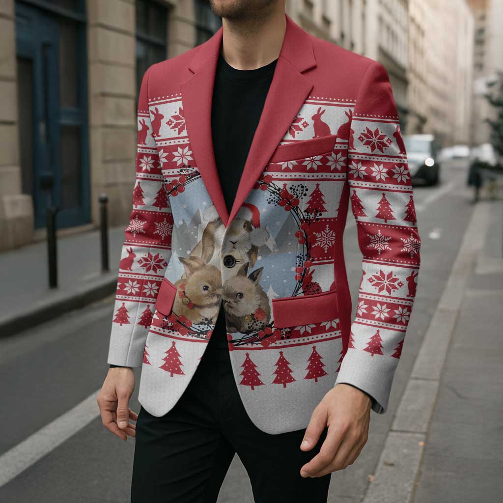 Christmas Santa Bunny Rabbits Blazer Red White Tree Snowflake Pattern - Wonder Print Shop
