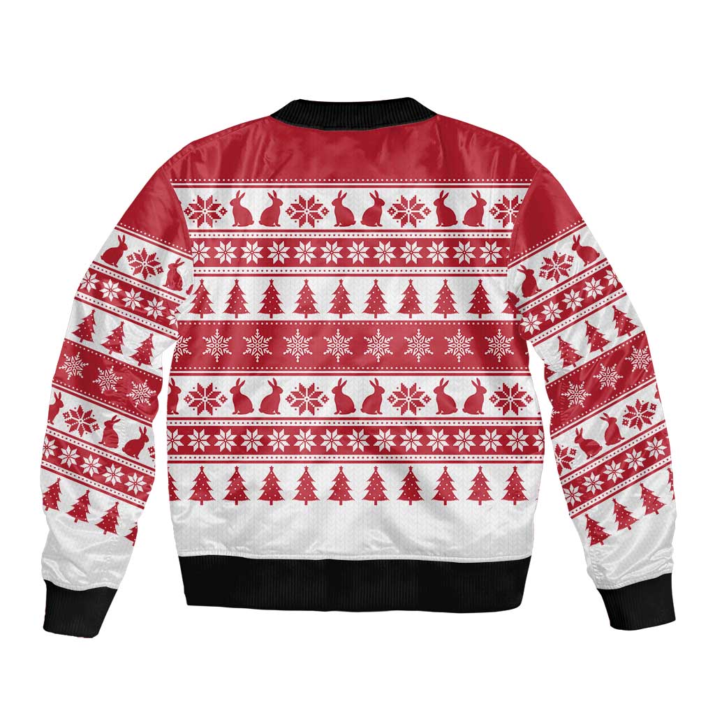 Christmas Santa Bunny Rabbits Bomber Jacket Red White Tree Snowflake Pattern - Wonder Print Shop