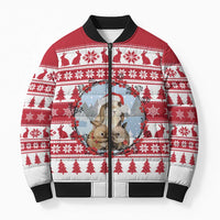 Christmas Santa Bunny Rabbits Bomber Puffer Jacket Red White Tree Snowflake Pattern - Wonder Print Shop