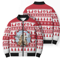 Christmas Santa Bunny Rabbits Bomber Puffer Jacket Red White Tree Snowflake Pattern - Wonder Print Shop