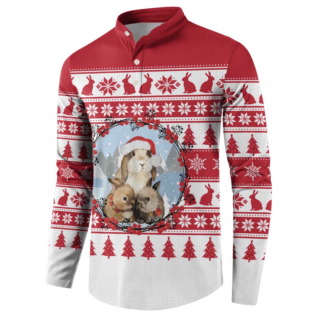 Christmas Santa Bunny Rabbits Button Sweatshirt Red White Tree Snowflake Pattern - Wonder Print Shop