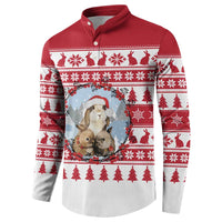 Christmas Santa Bunny Rabbits Button Sweatshirt Red White Tree Snowflake Pattern - Wonder Print Shop