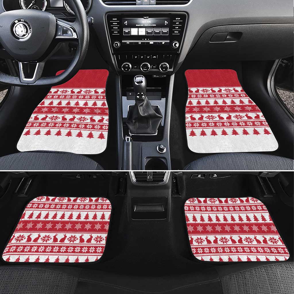 Christmas Santa Bunny Rabbits Car Mats Red White Tree Snowflake Pattern - Wonder Print Shop