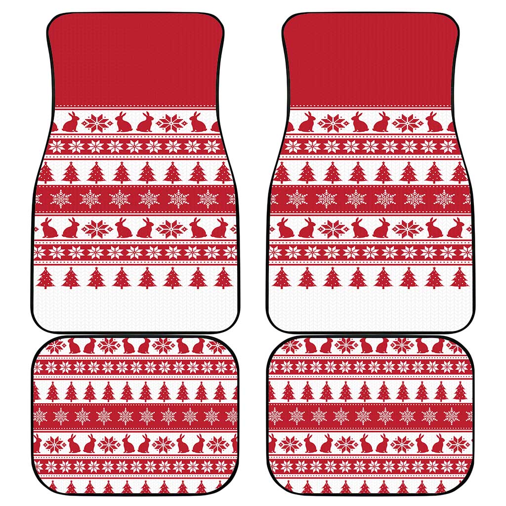 Christmas Santa Bunny Rabbits Car Mats Red White Tree Snowflake Pattern - Wonder Print Shop