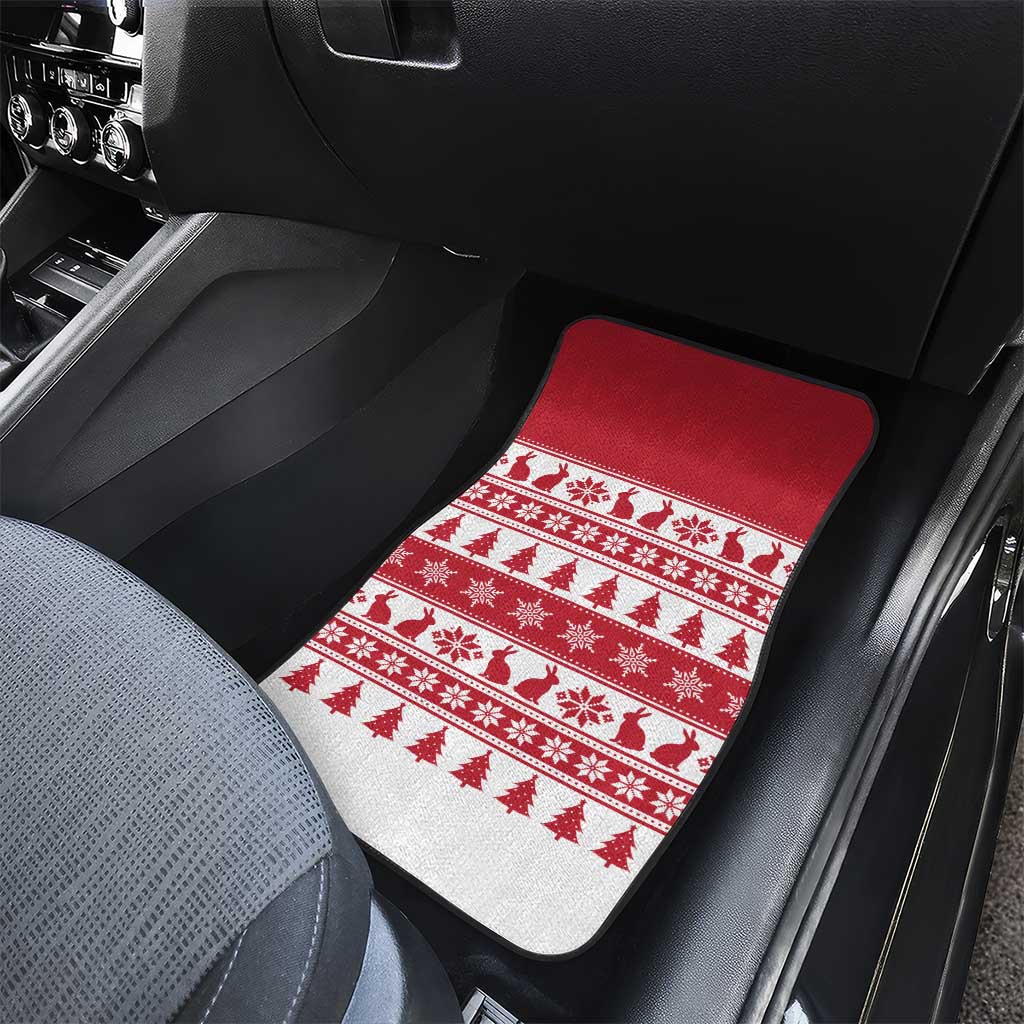 Christmas Santa Bunny Rabbits Car Mats Red White Tree Snowflake Pattern - Wonder Print Shop